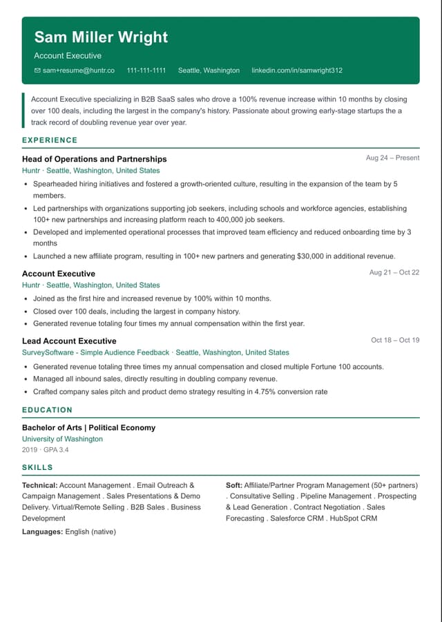 Compact resume template